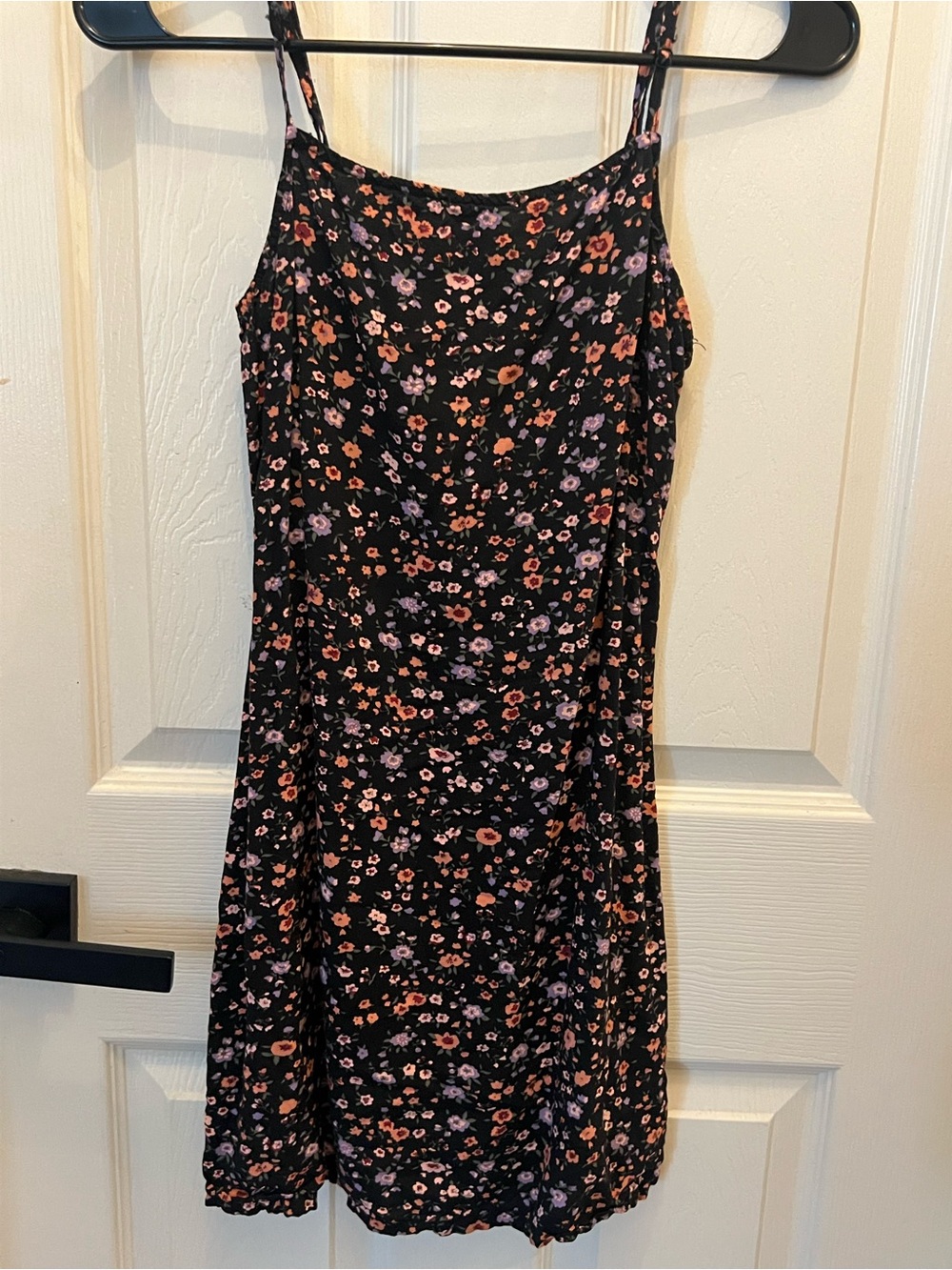 Floral Slip Dress - Black with Pink & Purple Flowers